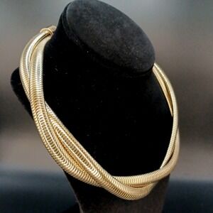 Vintage St. Thomas Omega Necklace Gold Tone‎ Statement Twisted Snake 80s Collar